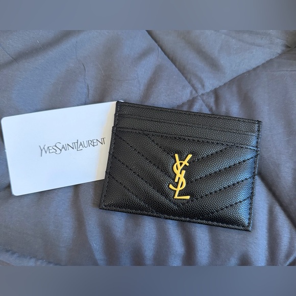 Saint Laurent Black Leather Textured Card Holder Wallet - Picture 1 of 8